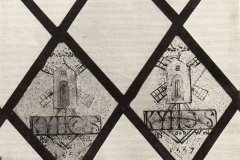 Two C16th windmills in stained glass, King's College Chapel